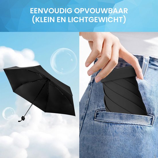 YONO Mini Paraplu Opvouwbaar - Kleine Zak Regenscherm - Zonneparaplu UV Bescherming - Zwart