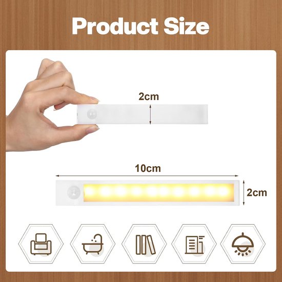 YONO Kastverlichting met Bewegingssensor Oplaadbaar - 10cm - Keukenverlichting Onderbouw Led - Draadloos - Magnetisch Zelfklevend