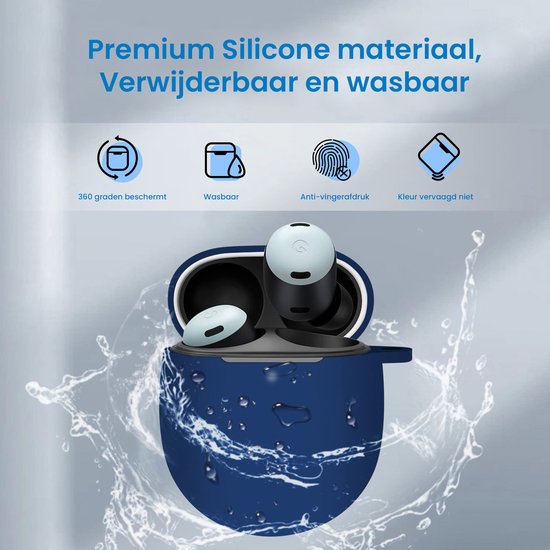 YONO Hoesje geschikt voor Google Pixel Buds Pro (2022) - Siliconen Draadloze Oordopjes Case met Clip – Donkerblauw
