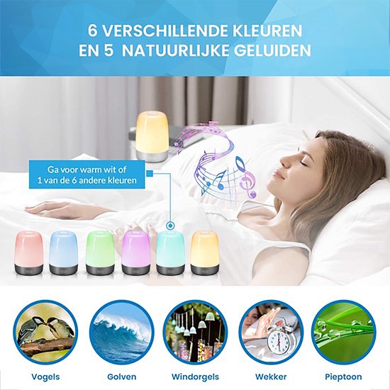YONO Wake Up Light - Lichtwekker - Digitale Wekker - met 7 Natuurgeluiden - Slaapkamer - Zwart