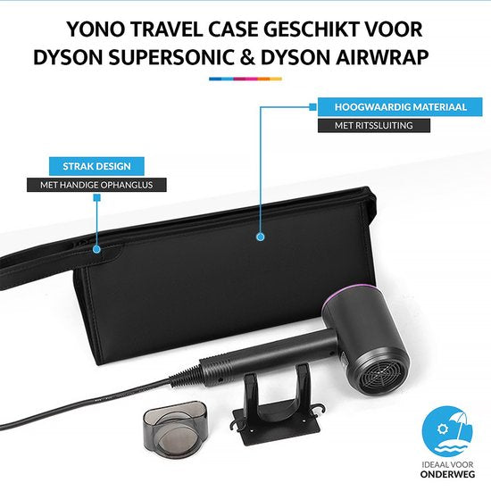 YONO Travel Case Tas geschikt voor Dyson Airwrap - Supersonic Fohn - Opbergtasje Haarstyler - Reistas Stijltang Opzetstukken - Zwart
