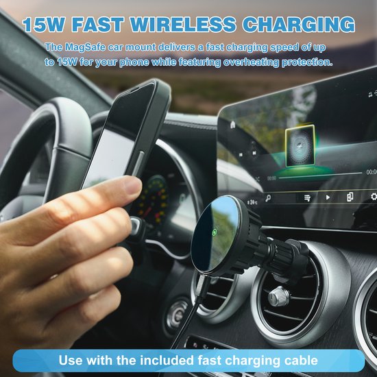 YONO Telefoonhouder Auto Magnetisch - Autohouder - Magnetische Oplader USB-C - geschikt voor Magsafe - Ventilatie Bevestiging - Zwart