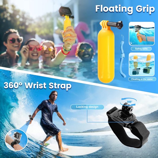 YONO Accessoires Set 50in1 geschikt voor GoPro Hero 13 12 11 10 - DJI Osmo - Insta360 - Chest Mount - Stick - Tas - Hoofdband