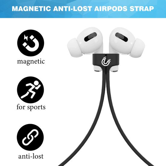 YONO Magnetische Band geschikt voor Apple Airpods - 4 3 2 1 - Pro - Siliconen Koord voor Oordopjes Draadloos - Anti Lost Strap - 80cm - Zwart