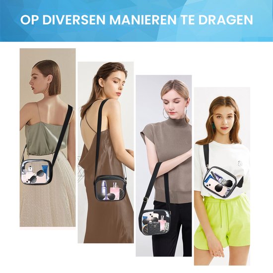 YONO Crossbody Tas Doorzichtig - Sling Bag - Schoudertas geschikt voor Festival / Reizen / Vakantie - Dames en Heren – Zwart