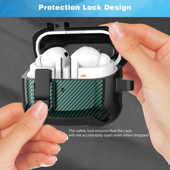YONO Armor Hard Case geschikt voor Samsung Galaxy Buds 3 - 3 Pro - Hoesje met Lock - Carbon Design - Donkergroen