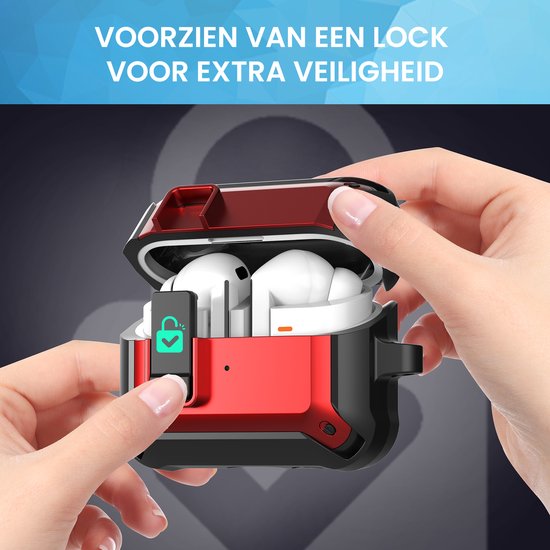 YONO Armor Hard Case geschikt voor Samsung Galaxy Buds 3 - 3 Pro - Hoesje met Lock - Rood