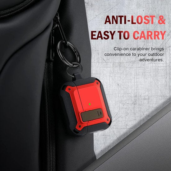 YONO Armor Hoesje geschikt voor Apple Airpods 3 (3e Generatie) - Hard Case met Lock en Clip - Rood