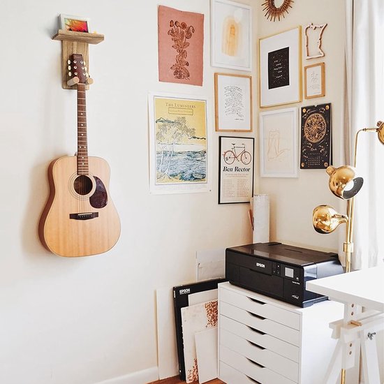 YONO Gitaar Muurbeugel met Plankje - Wandbeugel - Wandsteun Beugel - Muur Houder - Accessoires - Hout