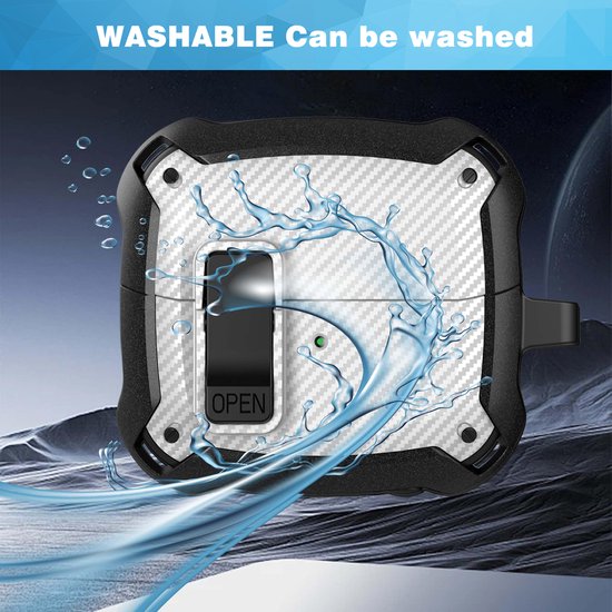 YONO Armor Hard Case geschikt voor Samsung Galaxy Buds 3 - 3 Pro - Hoesje met Lock - Carbon Design - Wit