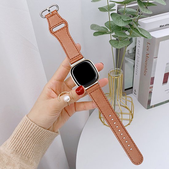 YONO Leer Bandje geschikt voor Fitbit Versa 4 / 3 - Luxe Leren Armband - Bruin