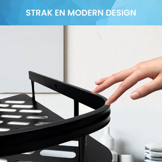 YONO Doucherek Hoek - Hangend zonder Boren - Zelfklevend Badkamer Rekje - 2 Laags - Zwart