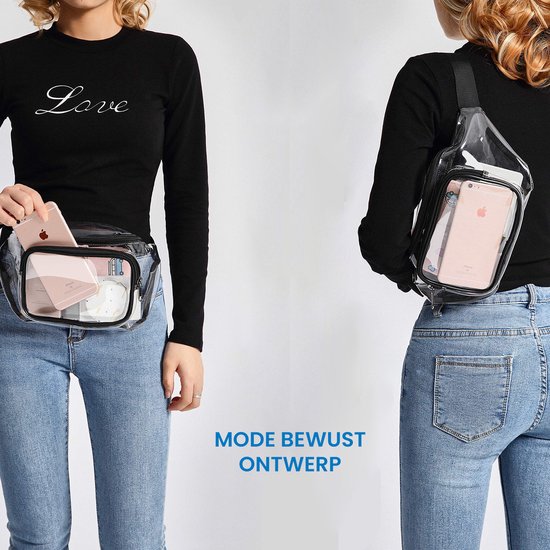 YONO Fanny Pack Doorzichtig - Heuptasje geschikt voor Festival / Reizen - Telefoontasje Crossbody - Buideltasje voor Dames en Heren – Transparant
