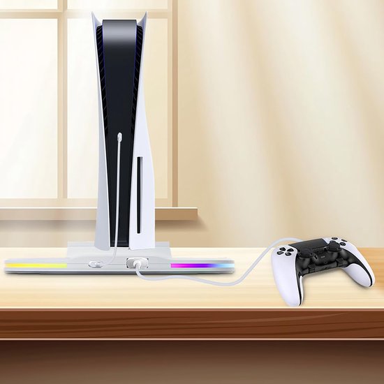 YONO Verticale Standaard geschikt voor Playstation PS5 - Digital - Disc - Slim - Pro - met Verlichting - Voet - Houder - Wit