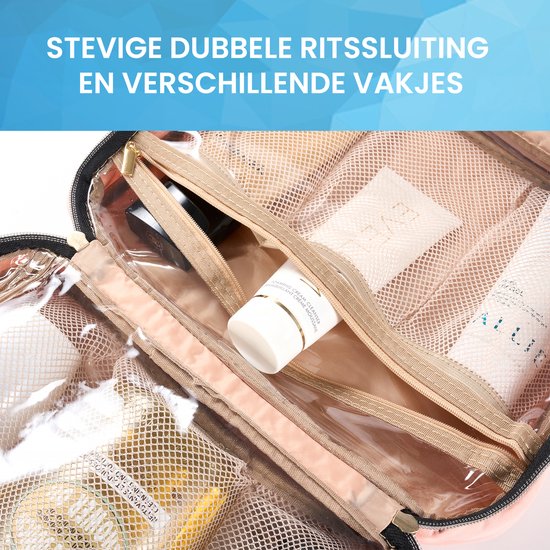 YONO Toilettas Dames XL - Travel Organizer met Haak - Make Up / Cosmetica / Beauty Tas - Lichtroze