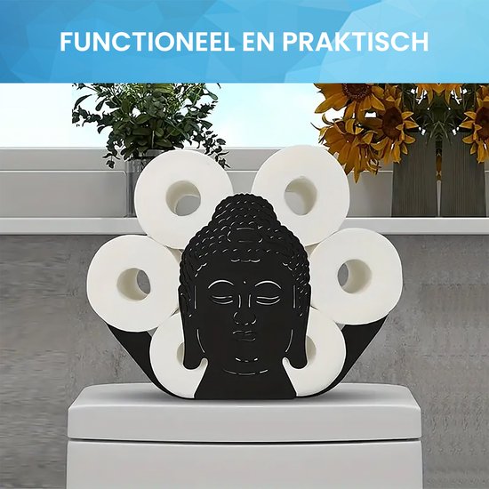 YONO Reserverolhouder Staand - Buddha Design - Toiletrolhouder - WC Rolhouder - Zwart