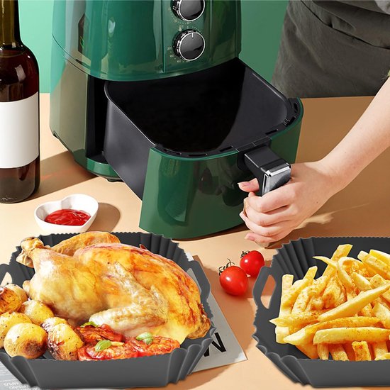 YONO Airfryer Bakje - Vierkant Siliconen Mandje 20cm - Rechthoekig Bakpapier Accessoires - Zwart
