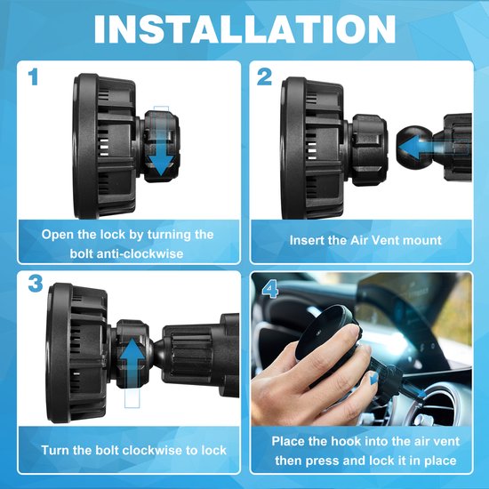 YONO Telefoonhouder Auto Magnetisch - Autohouder - Magnetische Oplader USB-C - geschikt voor Magsafe - Ventilatie Bevestiging - Zwart