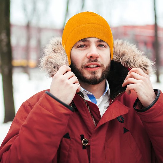 YONO Thermo Muts - Helmmuts Fleece - Fiets Muts voor onder Helm - Heren en Dames - Winter - Zomer - Oranje