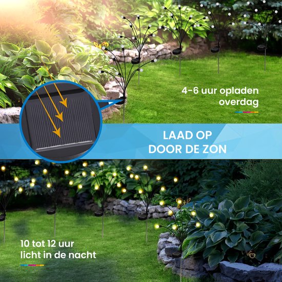 YONO Solar Tuinspot Vuurvliegjes voor Buiten - Tuinverlichting op Zonne Energie - Prikspot - Warm Wit - 2 stuks