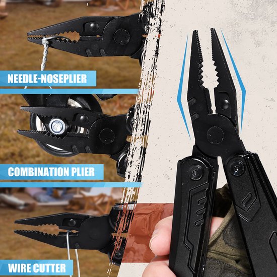 YONO Multitool Zakmes 20in1 - Multifunctioneel Survival Mes en Tang - Gereedschap Outdoor - Jachtmes - RVS - Zwart