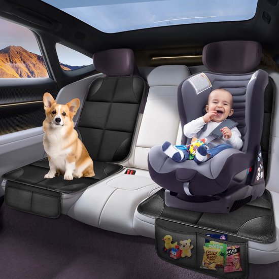 YONO Autostoel Beschermer met Organizer - Universeel - geschikt voor Isofix - Kinderstoel - Beschermer - Hoes Voorkant en Achterkant Auto Stoel - Zwart