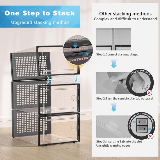 YONO Sneakerbox - Schoenenbox - Schoenen Opbergsysteem - Schoenenrek Organizer - Transparant - Zwart - 1 Box