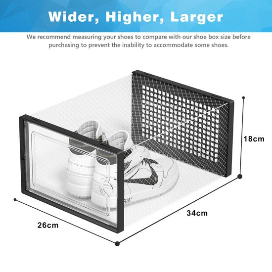 YONO Sneakerbox - Schoenenbox - Schoenen Opbergsysteem - Schoenenrek Organizer - Transparant - Zwart - 1 Box