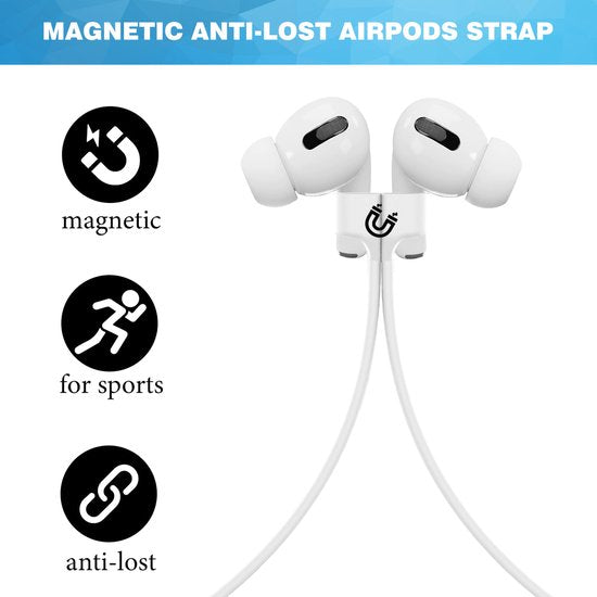 YONO Magnetische Band geschikt voor Apple Airpods - 4 3 2 1 - Pro - Siliconen Koord voor Oordopjes Draadloos - Anti Lost Strap - 80cm - Wit