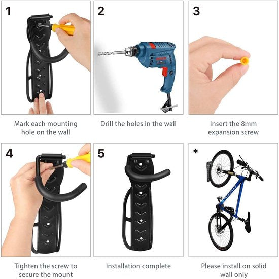 YONO Muurbeugel Fiets - Ophangbeugel - Wandbeugel - Fiets Ophangsysteem Verticaal - Muurbevestiging - Muurhaak - Zwart