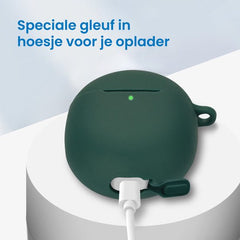 YONO Hoesje geschikt voor Google Pixel Buds Pro (2022) - Siliconen Draadloze Oordopjes Case met Clip – Donkergroen