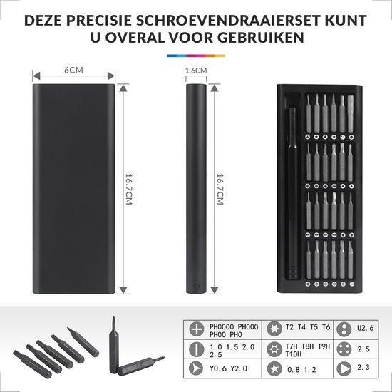 Professionele Precisie Schroevendraaierset 24-Delig Magnetisch - Gereedschap geschikt voor Laptop / Camera / Smartphone / iPhone / Tablet / Macbook / Brillen / Horloges / Uurwerk