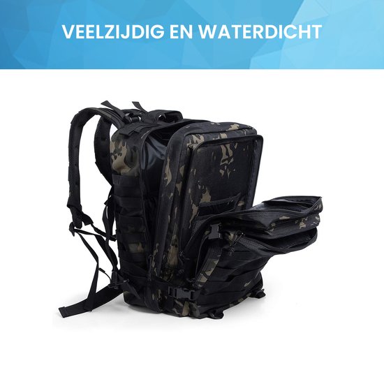 YONO Tactical Backpack Militaire Rugzak - Tactische Wandelrugzak Leger - 45L - Zwart Camouflage