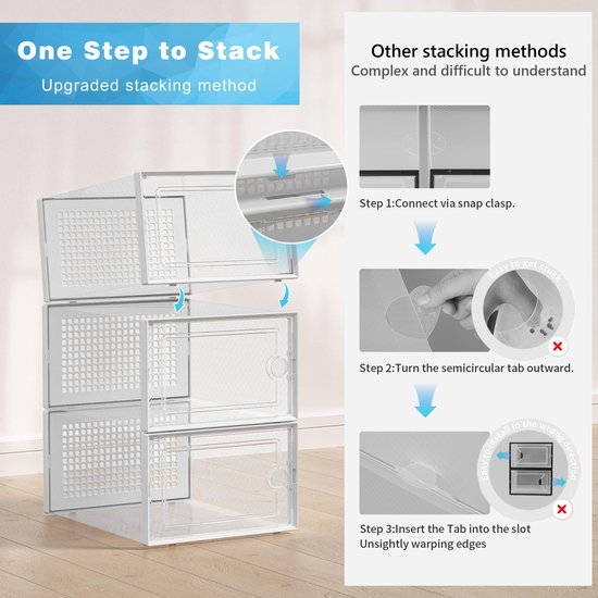 YONO Sneakerbox - Schoenenbox - Schoenen Opbergsysteem - Schoenenrek Organizer - Transparant - Wit - 1 Box