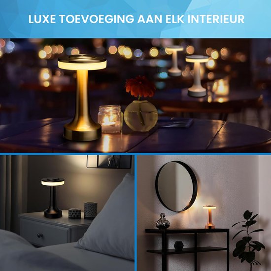 YONO Tafellamp Oplaadbaar - Lamp met Touch Functie - Slaapkamer - Woonkamer - Goud