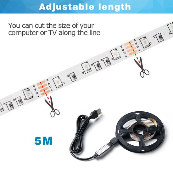 YONO Led Strip met Afstandsbediening - Usb A - RGB Verlichting - TV - 5 Meter