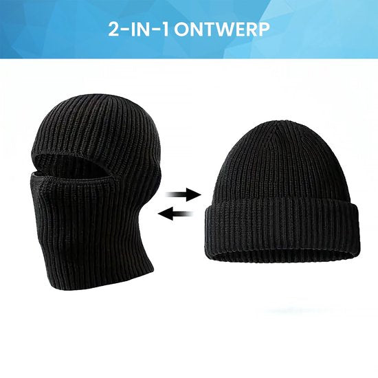 YONO Muts en Balaclava - Beanie en Bivakmuts in 1 - Heren - Dames - Ski Mask Winter - Zwart