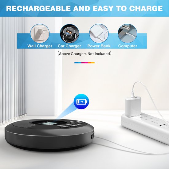 YONO Discman Bluetooth - Draagbare CD Speler - Portable met Oortjes - MP3 - Zwart