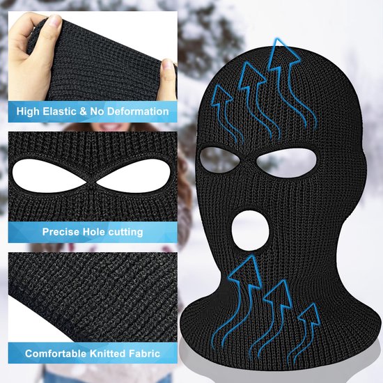 YONO Bivakmuts 3 Gaten - Balaclava Driegaats Muts - Ski Mask - Heren - Dames - Zwart