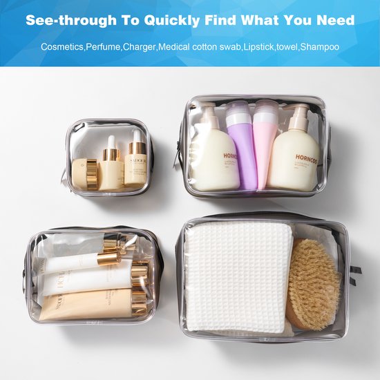 YONO Doorzichtige Toilettas Set - 4 Stuks - Reistas voor Toiletartikelen - Travel Organizer Make Up Tasjes - Transparante Toilettas - Reisset Vliegtuig Handbagage