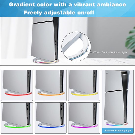 YONO Verticale Standaard geschikt voor Playstation PS5 - Digital - Disc - Slim - Pro - met Verlichting - Voet - Houder - Wit