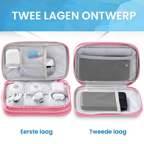 YONO Kabel Organiser Tas - Kabeltas - Organizer Etui - Opbergtas voor Kabels en Accessoires - Small - Roze