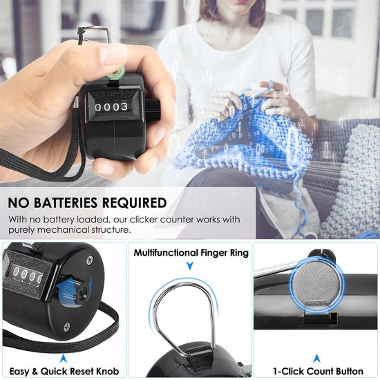 YONO Handteller Klikker - Personenteller - Tally Counter - Klantenteller - Zwart