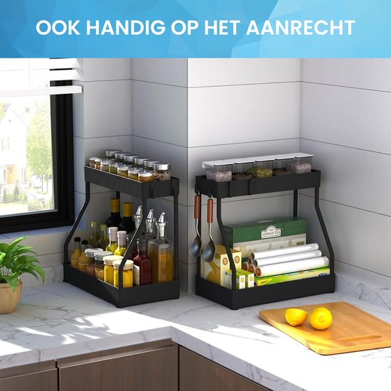 YONO Gootsteenkast Organizer Uitschuifbaar - Keukenkast Rek - Gootsteenrek - Zwart