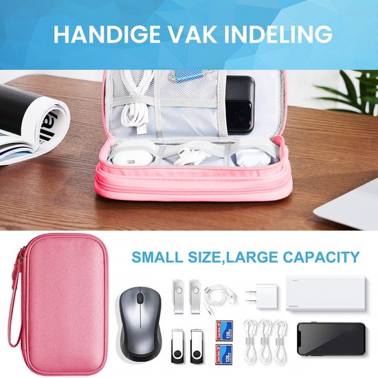 YONO Kabel Organiser Tas - Kabeltas - Organizer Etui - Opbergtas voor Kabels en Accessoires - Small - Roze