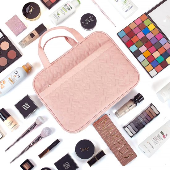 YONO Toilettas Dames XL - Travel Organizer met Haak - Make Up / Cosmetica / Beauty Tas - Lichtroze