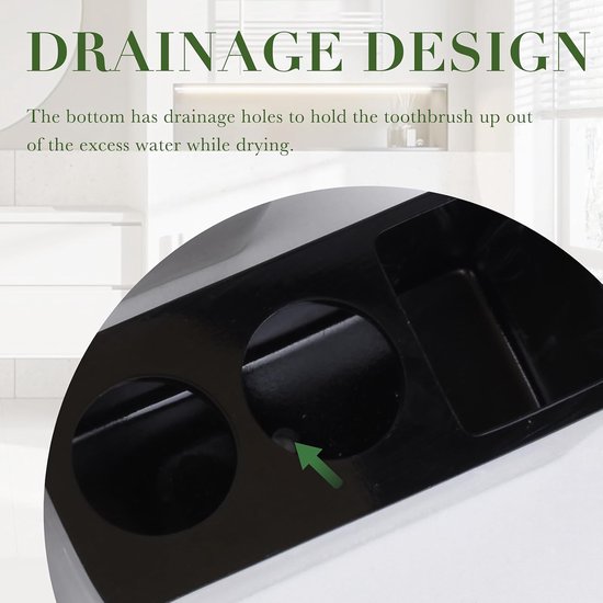 YONO Tandenborstelhouder Vrijstaand - Houder Tandenborstel - Scheermesje - Electrische - Opzetstukjes - Bakje Badkamer Organizer - Marmer Zwart
