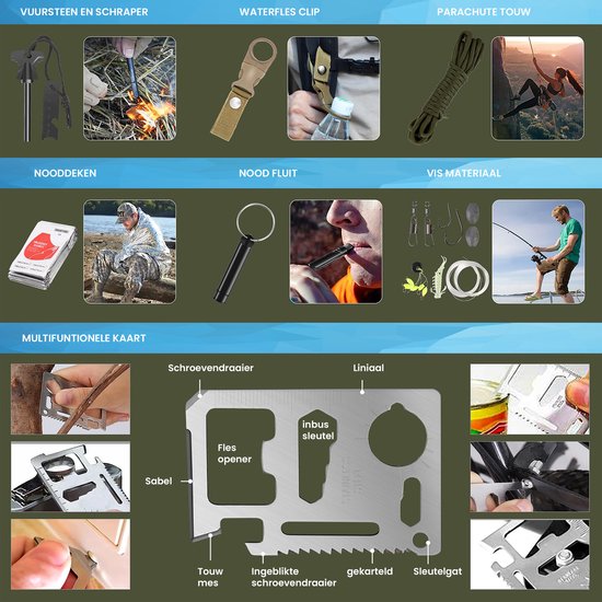 YONO Survival Kit Outdoor - Overlevingspakket Noodpakket Rampenrugzak - Mes - Schep - Vuurstarter - XL Set - Zwart