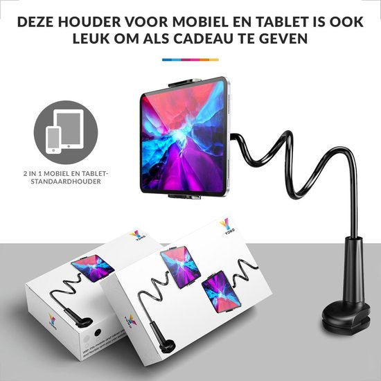 YONO Tablet Houder Flexibel - Smartphone Standaard Universeel - Statief geschikt voor Bureau Tafel en Bed - iPad - Telefoon - GSM - Zwart