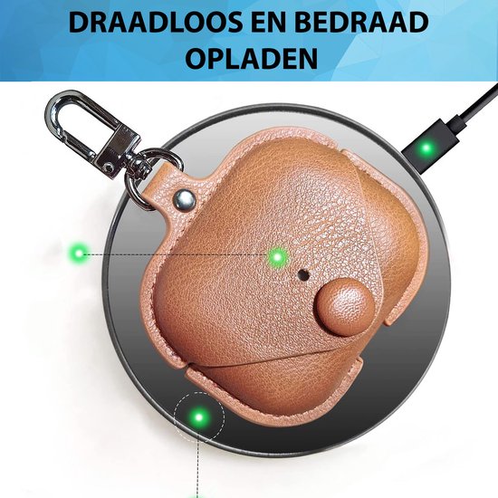 YONO Hoesje geschikt voor Airpods Pro 1 / 2 - Leer met Clip - Lichtbruin